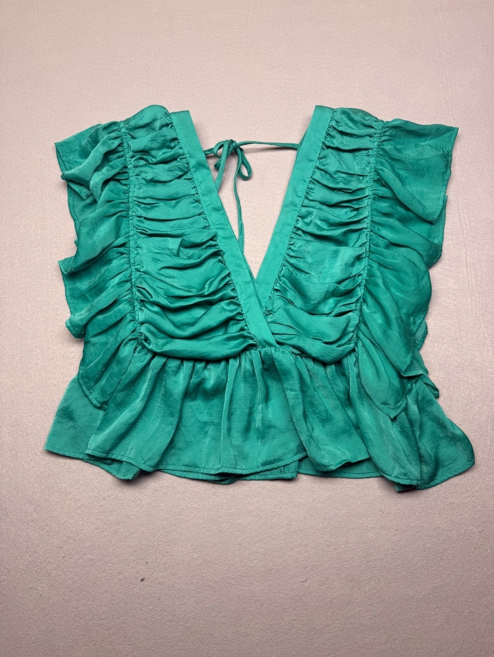 VICI Women's XL Green Ruffle V-Neck Tie Back Blouse